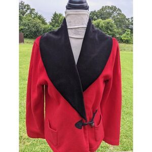 LAUREN RALPH LAUREN Red Jacket Velour Shawl Collar Toggle Closure L